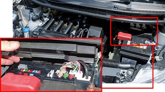 the location of the fuses in the engine compartment: citroen c1 (2007-2013)