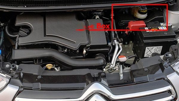 the location of the fuses in the engine compartment: citroen c1 (2014, 2015, 2016, 2017, 2018, 2019)