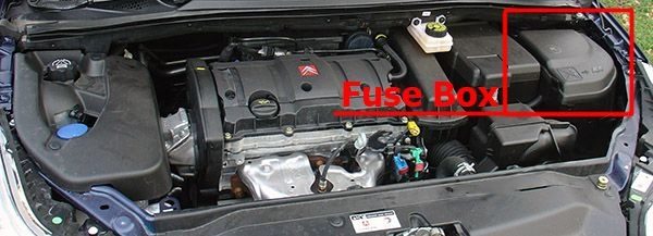 the location of the fuses in the engine compartment: citroen c4 (2004-2010)