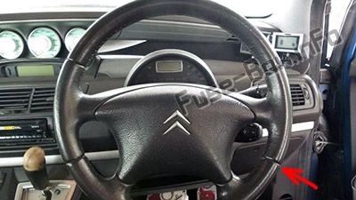 the location of the fuses in the passenger compartment (rhd): citroen c8 (2009, 2010, 2011, 2012, 2013, 2014)