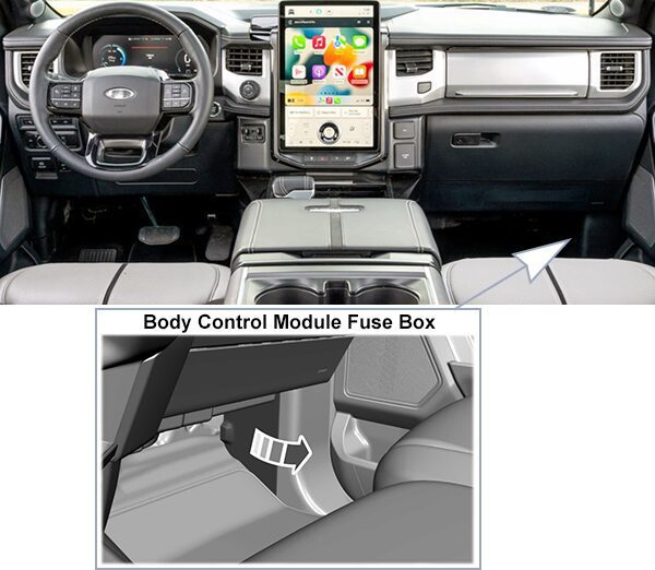 ford f-150 lightning (2022-2023): passenger compartment fuse panel location